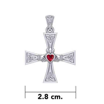 Celtic Cross and Claddagh Silver Pendant with Gem TPD5971 - Jewelry